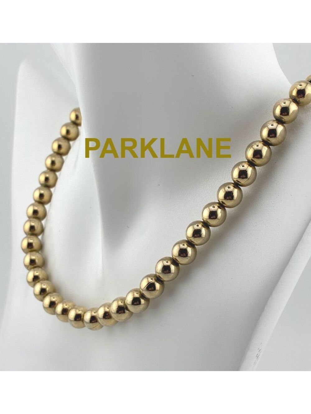 Vintage Parklane Gold Tone Metal Beaded Necklace 18" Fold Over Clasp